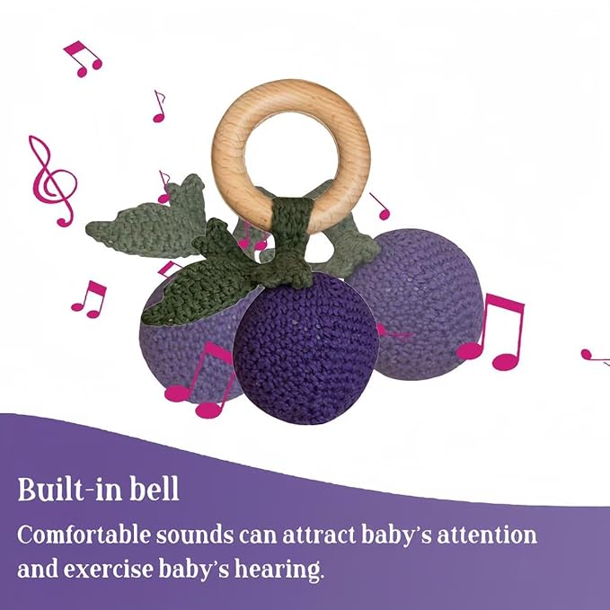 Wooden Baby Rattle Toys Stuffed Crochet Rattle with Teether Ring for Newborn Babies Fruit Wooden Teether Toy Infant Toddler Handcrafted Crochet Rattles Cute Shower Gifts for Boy and Girls