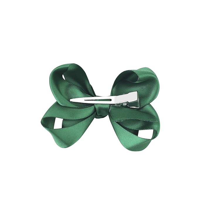 3 Inch Satin Bow for Little Girls - 2 Pcs (Green)