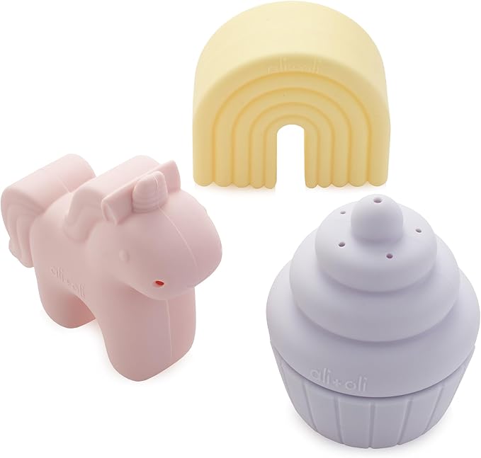 Ali+Oli Squirt Silicone Bath Toys (3pc) Unicorn Set | BPA-Free Food-Grade Silicone, Easy to Clean, Dishwasher Safe for Toddlers, Phthalate-Free