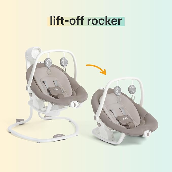 Joie Miso 2-in-1 Baby Swing & Rocker– Dual Motion Swing & Portable Rocker with 6 Speed Settings, Soothing Vibration, and 3 Recline Positions – Softglow Dimmable Light (Nature's Alphabet)