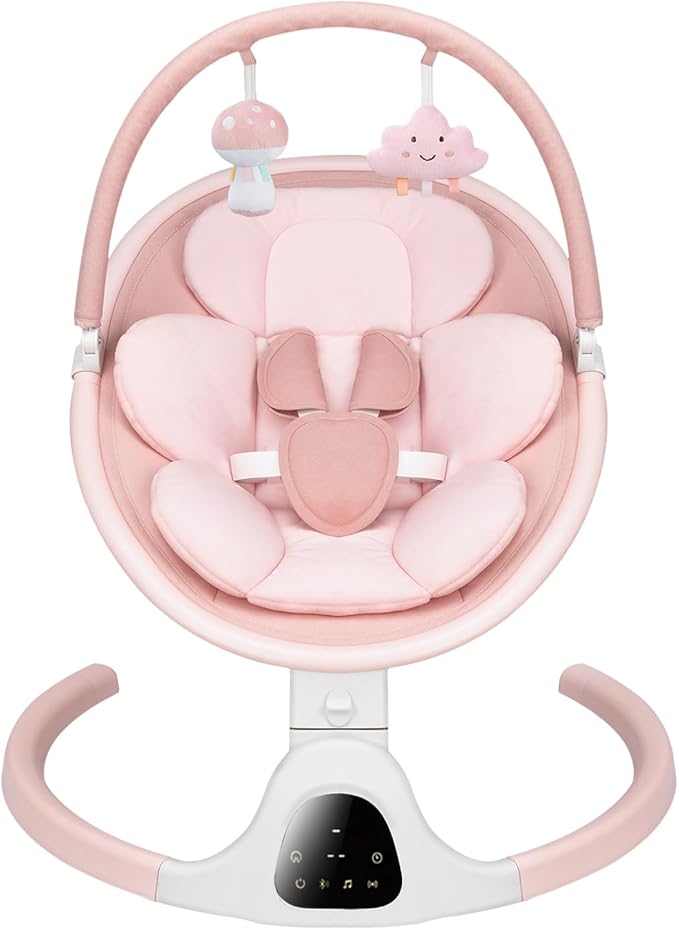 Baby Swing for Infants, Infant Swing with 5 Swing Speed, Built-in Lullabies, 5-Point Harness, Electric Infant Swing with Bluetooth for Indoor & Outdoor Use (Pink)