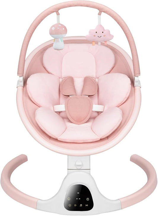 Baby Swing for Infants, Infant Swing with 5 Swing Speed, Built-in Lullabies, 5-Point Harness, Electric Infant Swing with Bluetooth for Indoor & Outdoor Use (Pink)