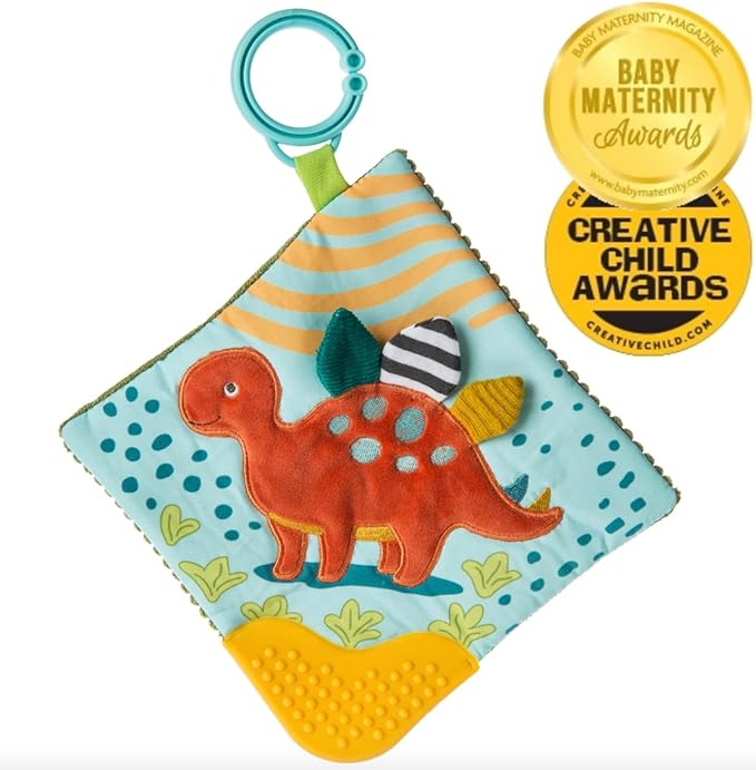 Mary Meyer Pebblesaurus Crinkle Teether Toy with Baby Paper and Squeaker, 6 x 6-Inches, Dinosaur