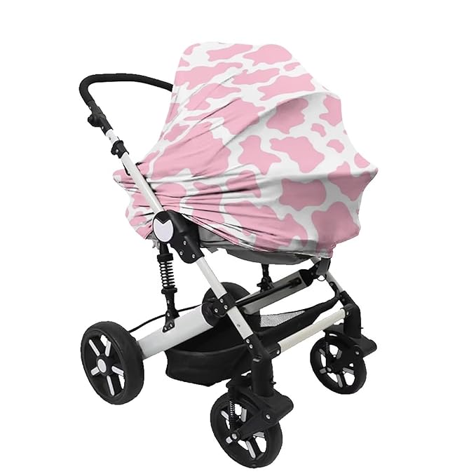 Pink Cow Print Car Seat Covers Baby Multi-use Breathable Nursing Cover,High Stretchy Infant Carseat Canopy Stroller Cover,Car Seat Covers for Bbies, Boys & Girls