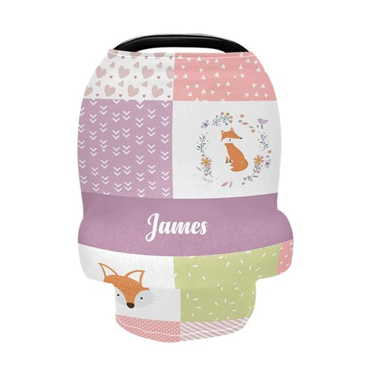 Personalized Baby Car Seat Cover for Girls, Custom Cute Fox Nursing Covers for Breastfeeding, Customized Infant Stroller Canopy, Baby Carseat Cover for Newborn, Car Seat Canopies