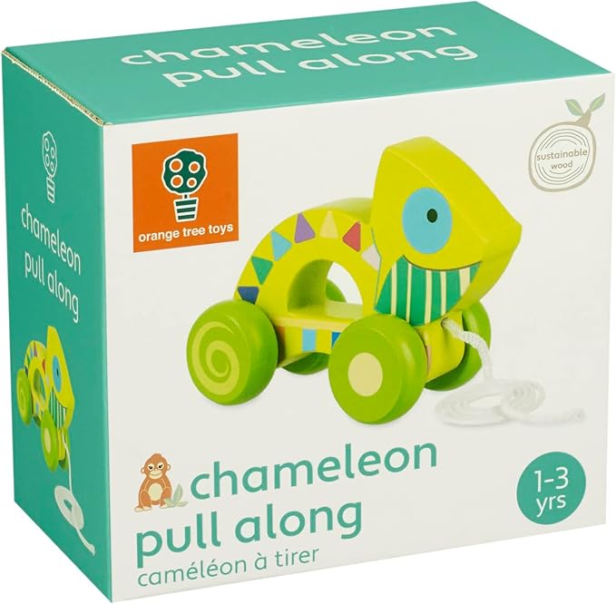 Orange Tree Toys: Pull Along: Chameleon - Wooden Toy, Colorful Wheeled Character, Encourage First Steps, FSC Certified, Toddler & Kids Ages 1+