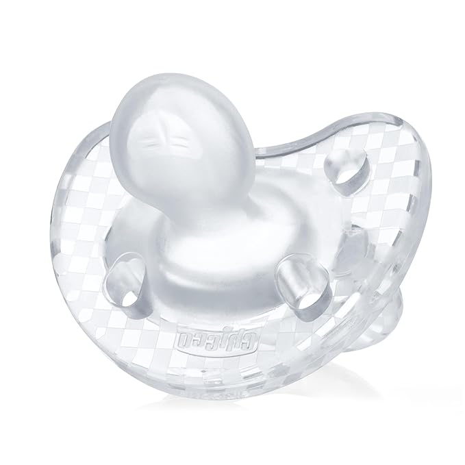 Chicco PhysioForma Luxe Orthodontic Pacifier for Babies 16-24 Months, One-Piece 100% Soft Silicone, Supports Breathing, Textured Shield & Handle, Included Sterilizing Case, BPA Free, 2-Pack, Crystal