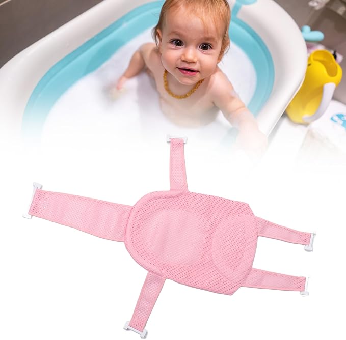 Baby Bath Seat Support Non Slip Universal Detachable Net Bathtub Sling Shower Mesh (Pi-nk)