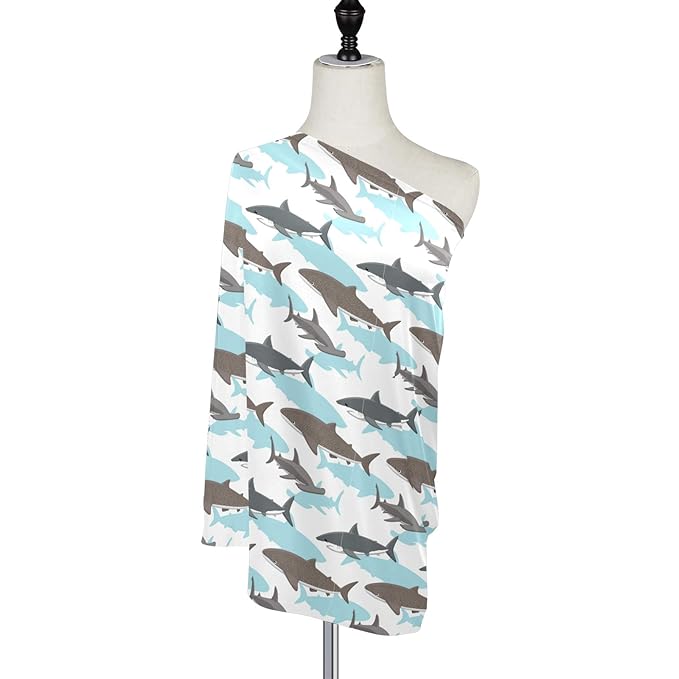 Stretchy Baby Car Seat Covers for Boys Girls Shark Pattern Infant Car Canopy Nursing Cover Breastfeeding Scarf