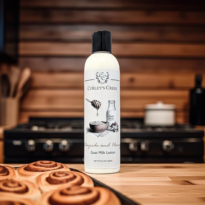 Curley's Creek Goat Milk Lotion | Handmade Natural Skincare | 4 ounce & 8 ounce 8 ounce, Hayride & Honey (Oatmeal Milk & Honey)