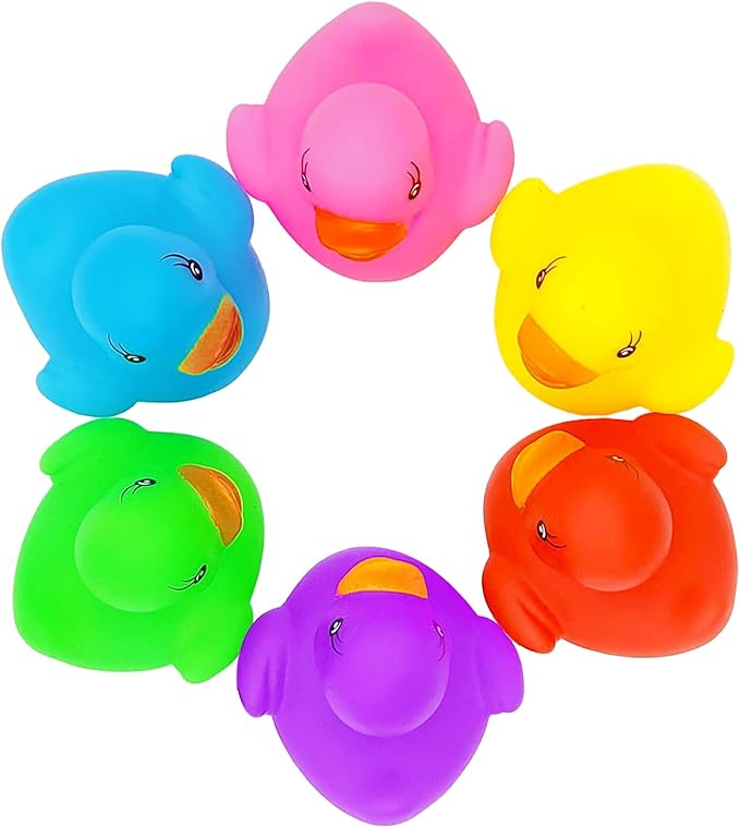 The Dreidel Company Classic Rubber Duck Toy Duckies for Kids, Six Solid Colors, Bath Birthday Gifts Baby Showers Classroom Summer Beach and Pool Activity, 2" (25-Pack)