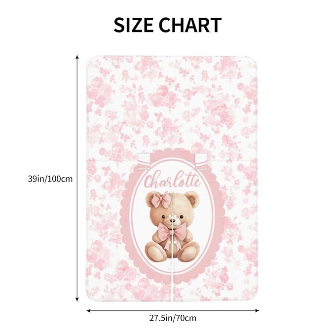 Bear with Pink Bow Custom Name Baby Car Seat Cover – Personalized Nursing Cover for Breastfeeding, Stroller Canopy, Privacy Infant Carseat Canopy, Soft Breathable Newborn Blanket for Girls
