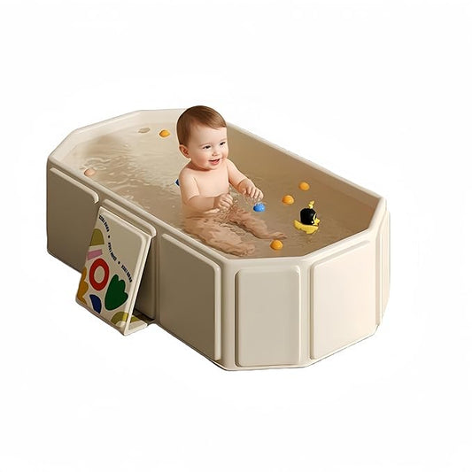 Baby Foldable Kids Bathtub for Infants to Toddler with Non-Slip Base,Easy Storage,Perfect for Small Spaces (White)