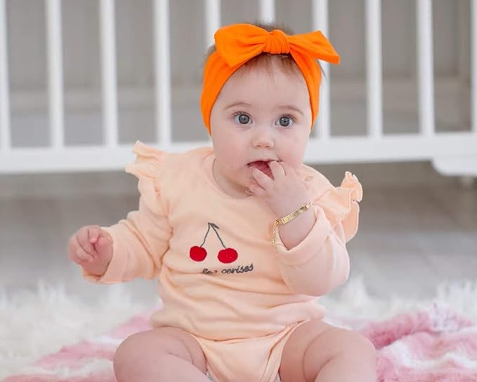 Baby Girl Headbands 0–6 Months – Newborn Infant Soft Cotton Handmade Bow Headband, Stretchy No Mark Baby Hair Accessories (Orange, 0-6 Month)