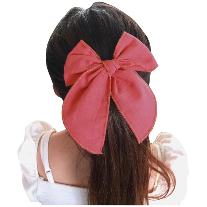 Pack of 4 Gorgeous Fable Bow Hair Clips for Girls Women Linen Hair Bow Alligator Clips Toddler Baby Mom Young Girl Hair Accessories (Cinnabar)