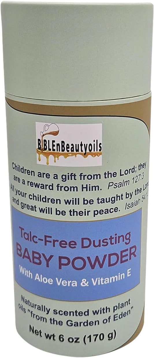 BiblenBeautyoils Talc-Free Dusting Baby Powder Newborn Essentials with Aloe Vera and Vitamin E for Baby’s Delicate Skin, Natural Ingredients, Bible Scriptures, & Prayers, Naturally Scented.