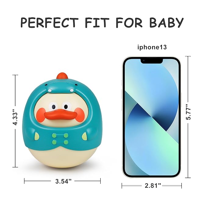 Musical Wobbler Toy, Tinabless Roly Poly Baby Toys, Dinosaur-Duck Tummy Time Toy | Tumbler Wobbler Toys for Newborns 3-12 Month Baby Boys and Girls Easter Basket Gifts Stocking Fillers(Blue)