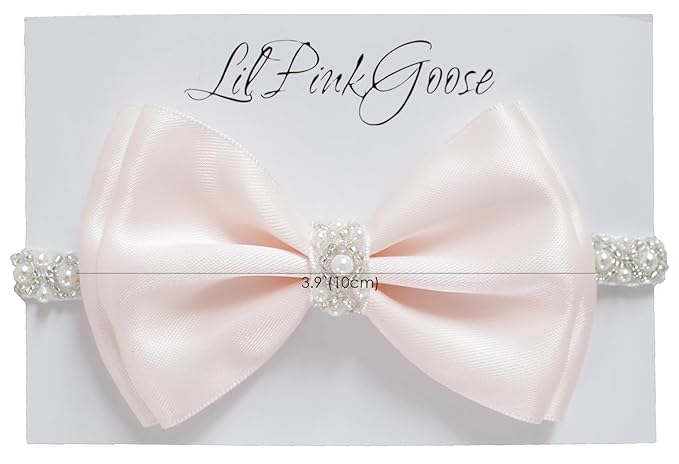 0-12 Newborn Baby Baptism Pearl Headband or Clip with Bow in WHITE Christening Headband with Satin Bow, Pearl Rhinestone Band (Light Pink(0-3Months), 1 Count (Pack of 1))
