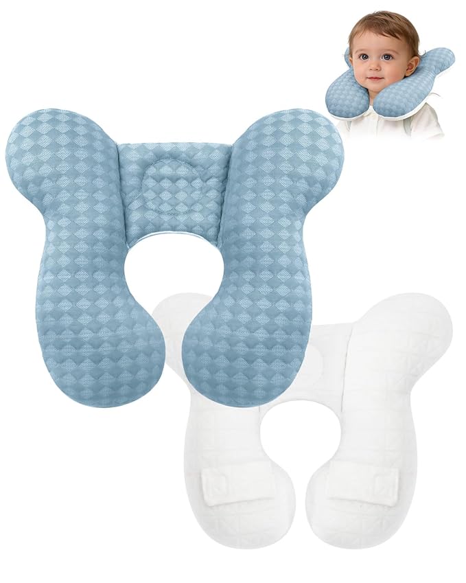 KAKIBLIN Baby Travel Pillow, Baby Neck Pillow for Car Seat, U-Shaped Head and Neck Support for Stroller Pushchair, Soft Cooling Breathable Infant Head Pillow for Newborn Toddler