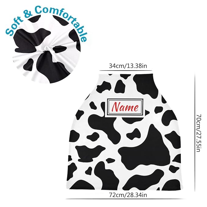 Seamless Pattern Cow Skin Custom Baby Car Seat Cover Personalized Your Name Nursing Covers Breastfeeding Scarf Infant Carseat Canopy for Mom Baby Gift