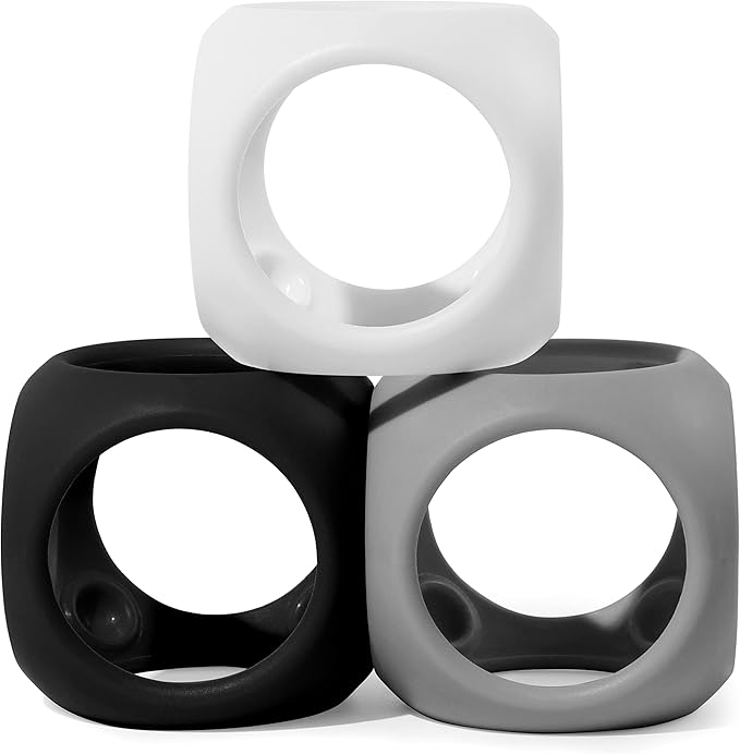 MOLUK Oibo 3-Piece Set - Monochrome | Sensory Stacking Toy, Gripping Ball, and Teether | 100% Silicone Baby Toy for 0+ Months (White, Dark Grey, Black)