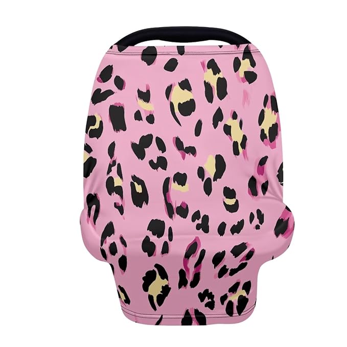 Forchrinse Pink Leopard Print Car Seat Cover for Baby Soft Stretchy Breastfeeding Nursing Cover Multi Use Cover for Shopping Cart/High Chair/Stroller