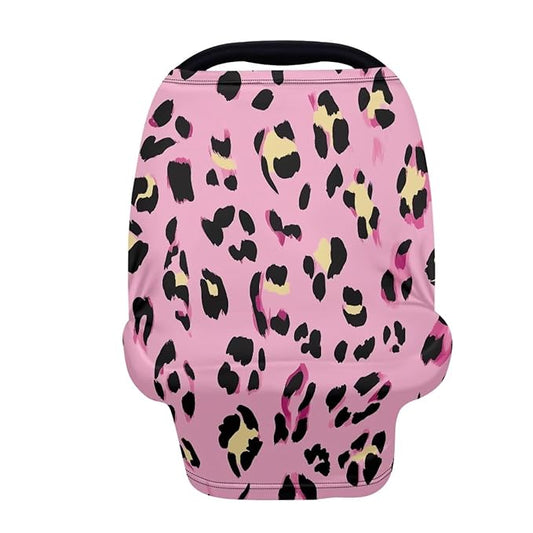 Forchrinse Pink Leopard Print Car Seat Cover for Baby Soft Stretchy Breastfeeding Nursing Cover Multi Use Cover for Shopping Cart/High Chair/Stroller