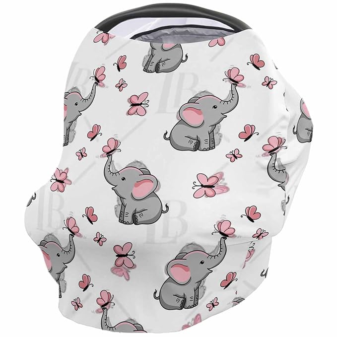 Carseat Cover for Girls Babies, Elephant Nursing Covers for Breastfeeding Baby, Car Seat Stroller Combos Cover,Pink Magic Butterfly Infant Carseat Canopy,Newborn Shopping Cart Covers