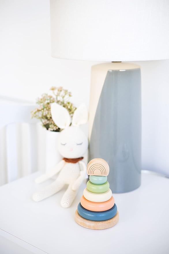 Pearhead Wooden Stacking Rainbow Toy, Montessori Color Sorting Rings for Babies and Toddlers 12+ Months, Nursery Decor