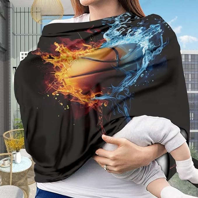 Coldinair Basketball Fire Water Car Seat Cover for Babies Boys Girls,Nursing Cover,Soft Stretchy Infant Carseat Canopy,Shopping Cart/High Chair/Stroller Covers