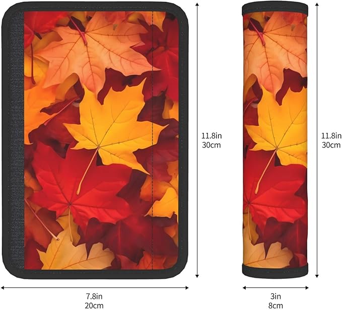 Autumn Leaves Print Seatbelt Pads Fits Cars Trucks SUV Sedans Sweat Absorption Car Seatbelt Strap Cover, Fall Auto Interior Accessories Protector