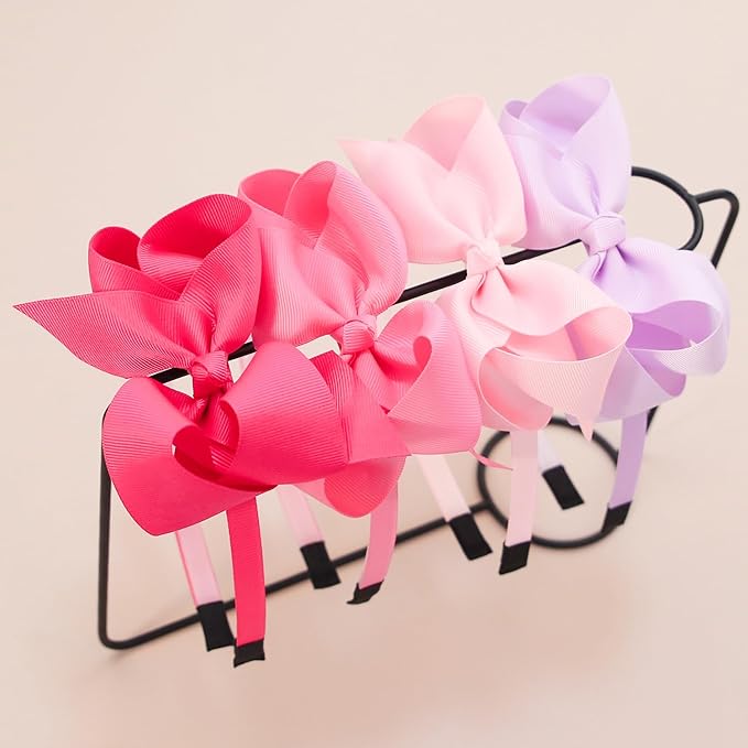 XIMA 14pcs Bows Headbands for Girls,4.5inch Baby Girls Ribbon Hair Bows Headband with Teeth for 4-12years Kids Children Teens Hair Bands Accessories