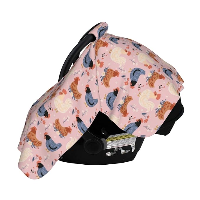 Cute Chickens and Flowers Baby Car Seat Canopy and Nursing Cover for Breastfeeding Multi-Use Cover Lightweight Infant Stretchy Carrier Carseat Winter Cover for Newborn Girls Boys