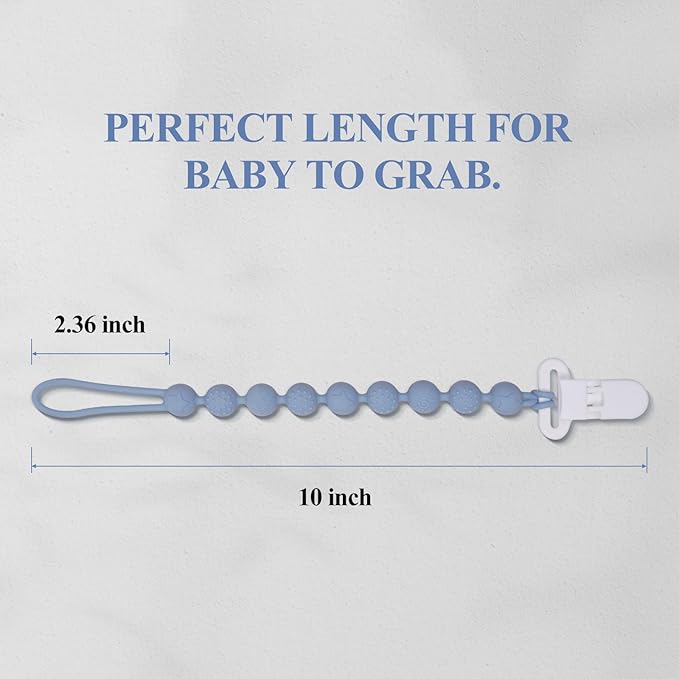 4 Pcs Gray Baby Silicone Teething Pacifier Clip,One-piece Design,Round Shape,Textured Surface,BPA Free.