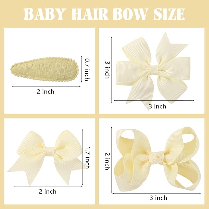 choicbaby 8pcs Baby Girl Hair Bow Clips Set, Yellow Toddler Hair Clips Boutique Grosgrain Ribbon Bow Hair Barrettes Accessories for Infant Toddler Kids