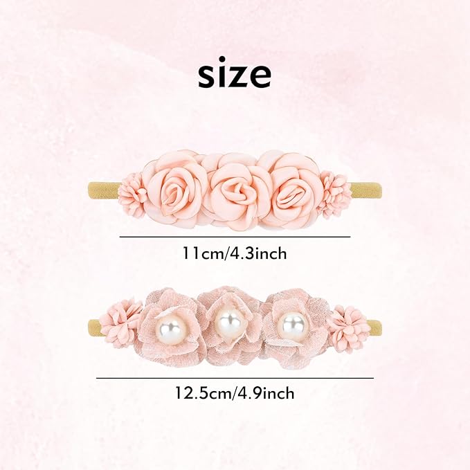 Cinaci 5 Pack Delicate Floral Flower Nylon Headbands Hair Bands Accessories for Baby Girls Newborns Infants Toddlers Kids (5 Pack S10)