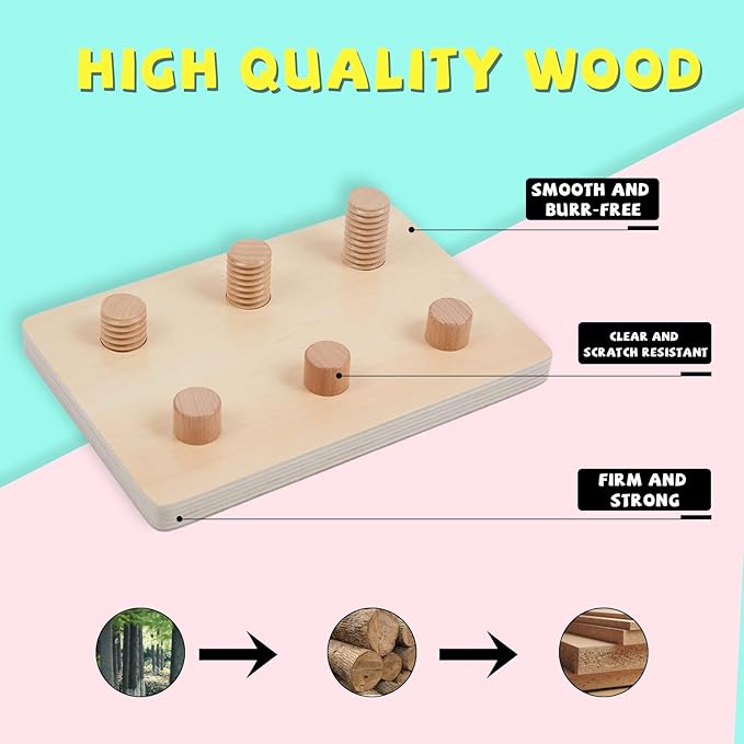 Jumbo Wooden Nuts and Bolts Board, Wooden Puzzle Stacking Toys for 1-3 Year Olds, Occupational Therapy Toys for Fine Motor Skills, Boys & Girls Baby Gift