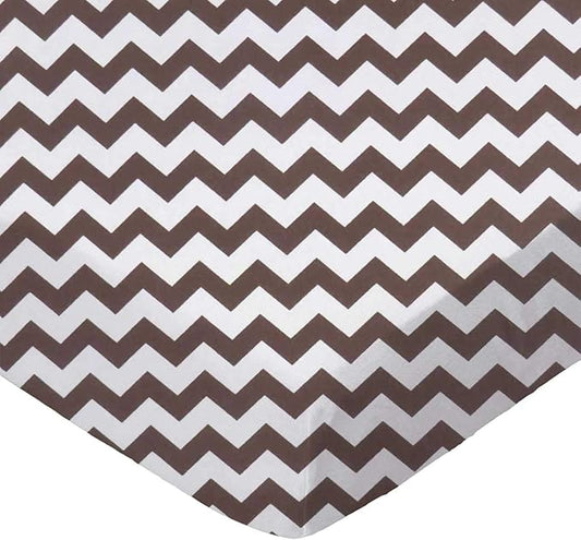 SheetWorld Baby Fitted Square Play Yard Sheet Fits Joovy 38 x 38 inches, 100% Cotton Woven Sheet, Unisex Boy Girl, Brown Chevron Zigzag, Made in USA