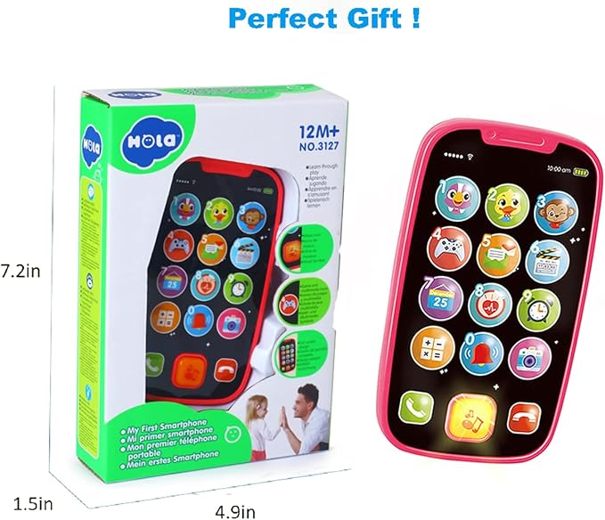 Toys for 1 Year Old Girl Gifts, 15 Functions Toy Phone Toddler Girl Toys, Learning Baby Toys 12-18 Months, Kids Cell Phone Easter Basket Stuffers - Pink