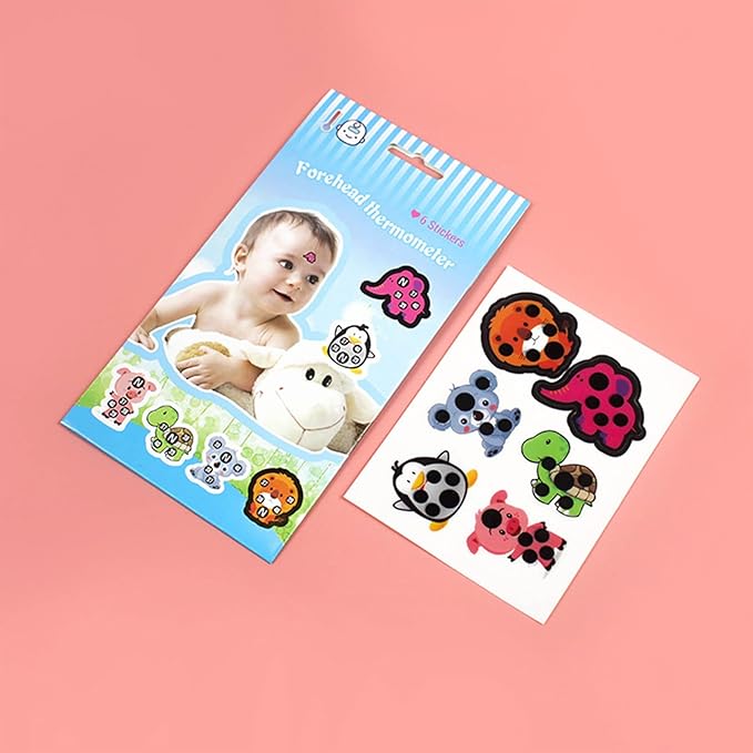 Stick-On Fever Cute Cartoon Forehead Fever Stickers Temperature Fever for Kids Baby Adults Home Supplies Fever Patches Animal Appearance Continuously Fever Temperature Monitoring