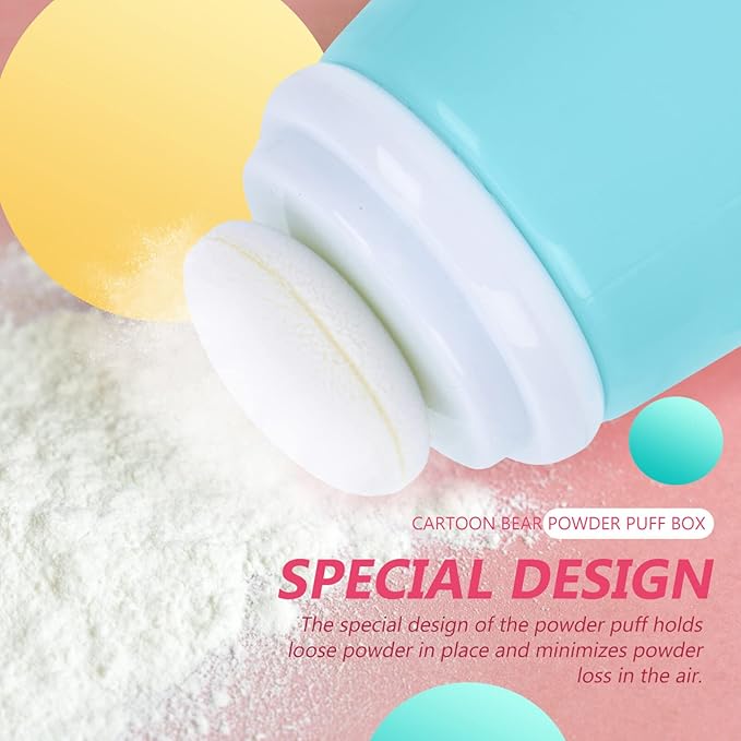 SOLUSTRE Puff Box Cartoon Baby Talcum Box Lovely Bear Shape Empty Box Baby Body Puff Sponge Box Case Container, Blue