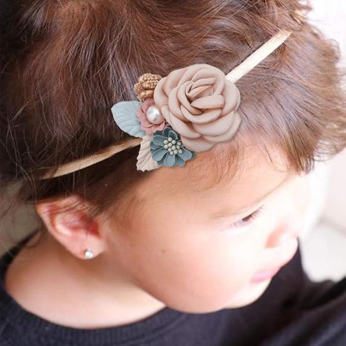 Baby Girl Flower Headband 6 PCS Elastic Hairbands Handmade Nylon Bows Headbands Chic Floral Hair Accessories Kids Gifts for Newborn Infant Toddlers