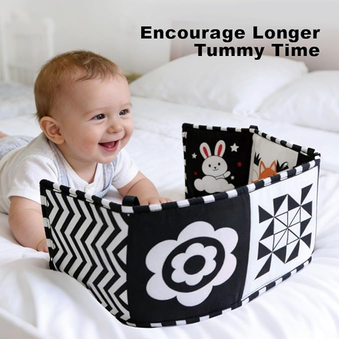 Aila+Aiden Baby Toys, Tummy Time High Contrast Newborn Toys 0-3 Months, Soft Baby Book, Visual Stimulation Montessori Sensory Infant Baby Book (Black White and Colorful)