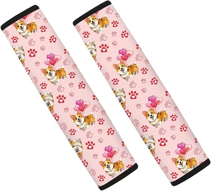 UNICEU Cartoon Corgi Dog Love Hearts Car Seatbelt Pads Covers for Women, Neoprene Comfortable Car Safety Seatbelt Pads Cover 2 Piece Set