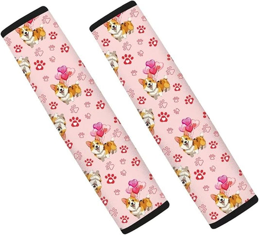 UNICEU Cartoon Corgi Dog Love Hearts Car Seatbelt Pads Covers for Women, Neoprene Comfortable Car Safety Seatbelt Pads Cover 2 Piece Set