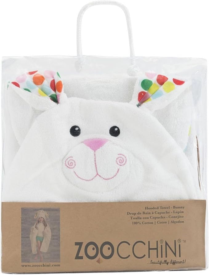 ZOOCCHINI Hooded Bath Towel for Kids 100% Cotton Terry, Plush & Absorbent for Bathtime or Pool, 50" x 22" 2-6 Years, Bella the Bunny