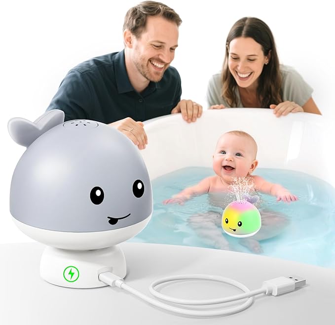 ANGGIKO Whale Bath Toy Sprinkler with Charging Dock, Light Up Bath Toys for Babies 6-12-18 Months Kids Ages 1-3, 1 2 3 Year Old Boy Girl Gifts 1st Birthday Bathtub Water Toy