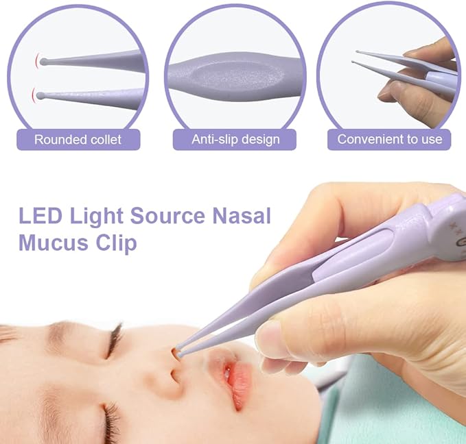 2 Pack Baby Nose and Ear Cleaner, Nasal Booger and Ear Wax Removal Tool Nose Cleaner Tweezers with Light for Newborns Infants Adult Safely Clean Baby's Boogers Ear Wax Baby Must Have Items(Purple)