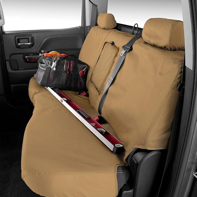 Covercraft Custom-Fit Rear-Second Seat Bench SeatSaver Seat Covers - Polycotton Fabric, Tan