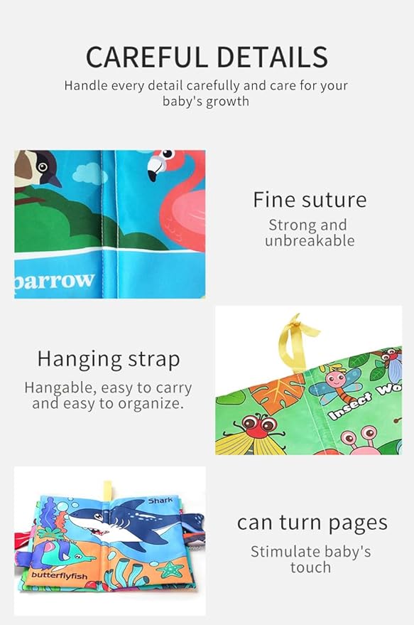 Baby Cloth Book Toys with Tails, Stroller Soft Toys for Infant Baby 0-18 Months (Marine Animals)